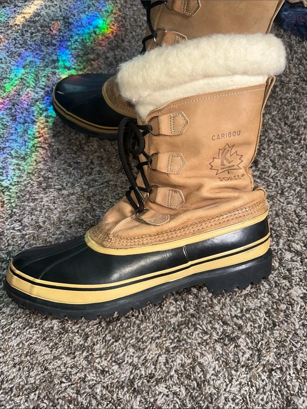 Sorel Tan and Black Shearling-Trim Caribou Boots